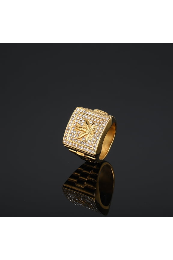 14K White Gold Clear CZ Men maple leaf Ring Wedding Jewelry Punk Rock Male Biker Band Hip Hop