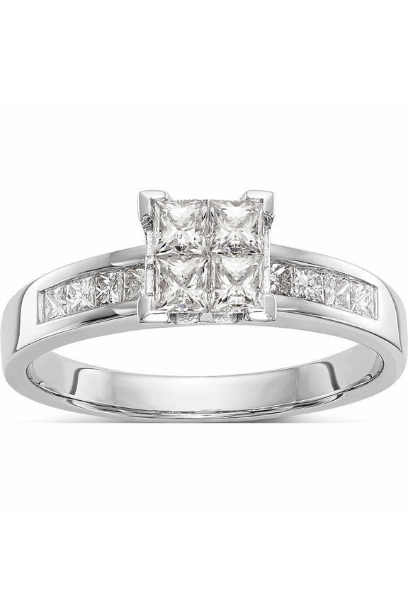 14K White Gold Complete Diamond Cluster Engagement Ring (Size 7) Made In India -Jewelry By Sweet Pea