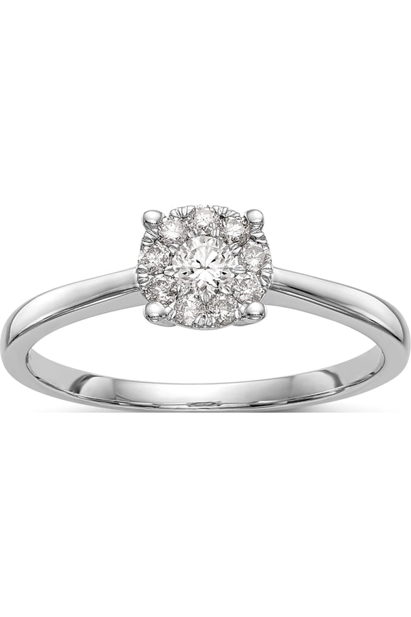 14K White Gold Halo Cluster 1/4 carat Diamond Complete Engagement Ring