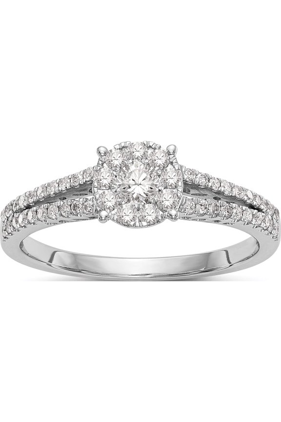 14K White Gold Halo Cluster 1/2 carat Diamond Complete Engagement Ring