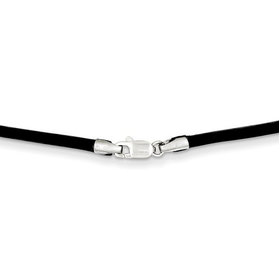 14K White Gold Cord & Leather Chain Necklace 2 mm Black 16 inch