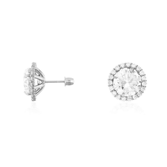 14K White Gold Created Diamond Halo Earring Jackets And Studs