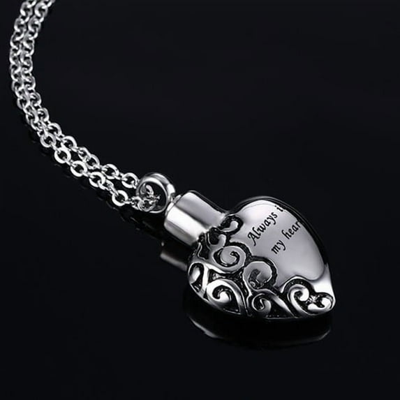 14K White Gold Cremation Jewelry Always In My Heart Pendant Necklacet Urn Necklace for Ashes