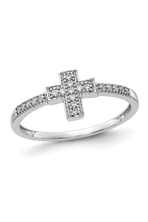 14K White Gold Cross Cross Ring with 1/10 Carat (Ctw) Diamonds (SIZE 7)