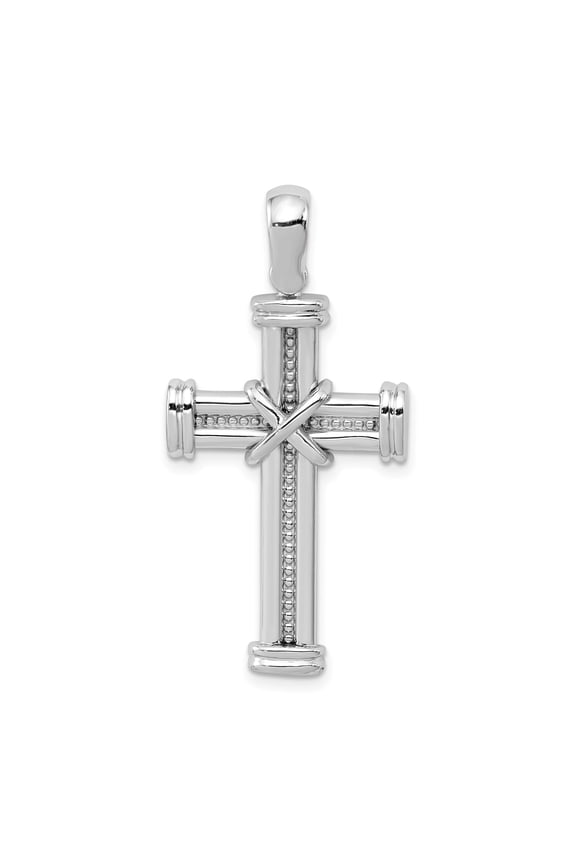 14K White Gold Cross Pendant Necklace for Men and Women Polished Coiled Ends Modern Religious Jewelry High Luster Finish Spiritual Symbol Bold Clean Line Design