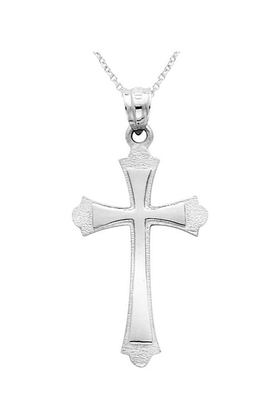 14K White Gold Cross Pendant Necklace with Chain