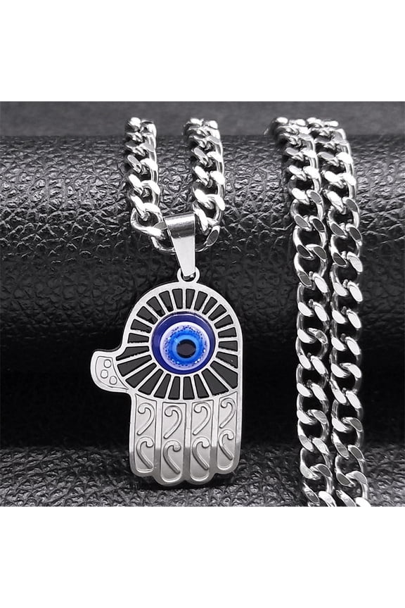 14K White Gold Crystal Fatima Hand Necklaces Women Hamsa Pendant Necklaces Jewelry
