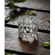 AMY AND ANNETTE 14K White Gold Plated Crystal Plated Leaf Ring Made with crystals