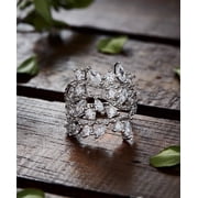 14K White Gold Plated Crystal Plated Leaf Ring Made with crystals