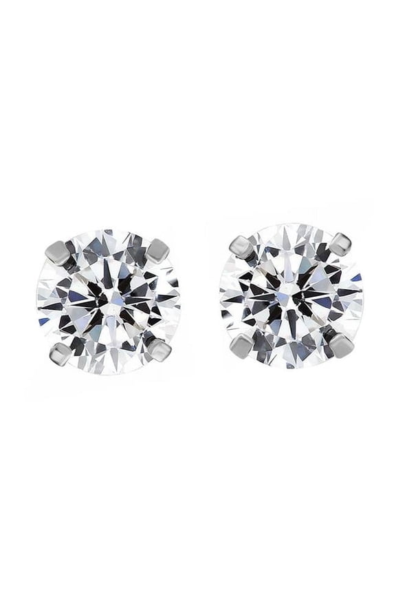 14K White Gold Cubic Zirconia 8 mm Solitaire Screwback Earring Studs