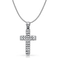 thumbnail image 1 of 14K White Gold Cubic Zirconia CZ Cross Charm Pendant with 1.4mm Flat Open Wheat Chain Necklace - 24", 1 of 6