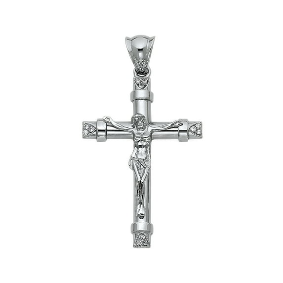 14K White Gold Cubic Zirconia Religious Crucifix Charm Pendant for Necklace Chain | Jewelry Gift for Men Women | 44 x 30 MM | 6.6 grams
