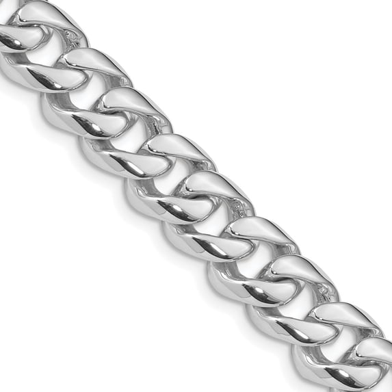 14K White Gold Curb Chain Necklace 22 inch 9.6 mm Hand Polished Rounded Link with Box Catch Clasp