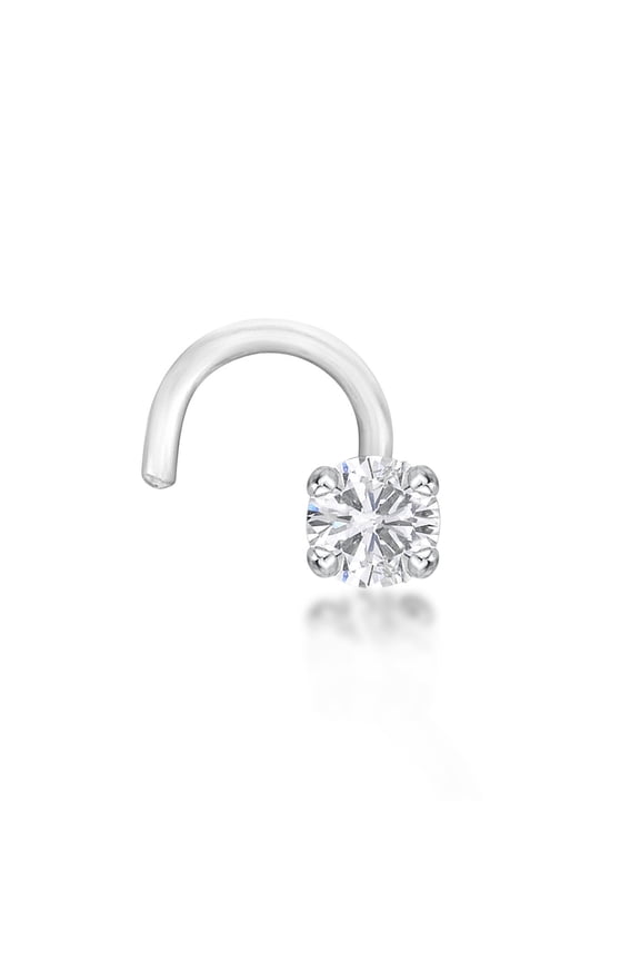 14K White Gold Curved Screw Nose Ring With 0.07ct. Lab Grown Diamond - 20 Gauge
