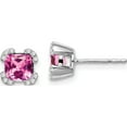 thumbnail image 1 of 14K White Gold Cushion Created Pink Sapphire And Diamond Earrings (Width 6.9) (Length 6.9) - Jbsp, 1 of 5