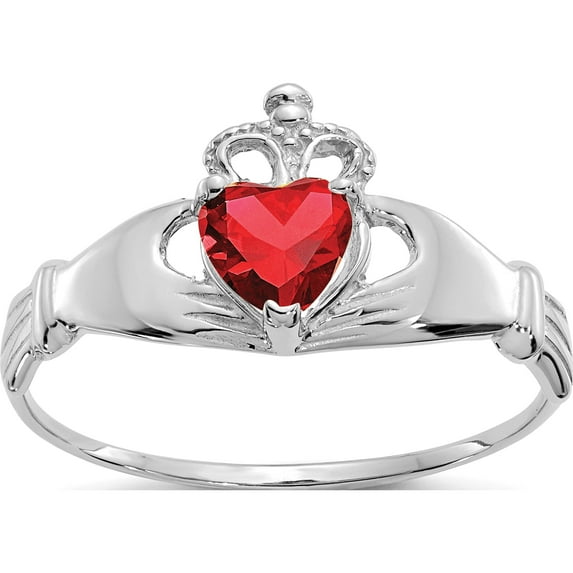 14K White Gold Cz January Birthstone Claddagh Heart Ring (Size 7) Made In United States d1780