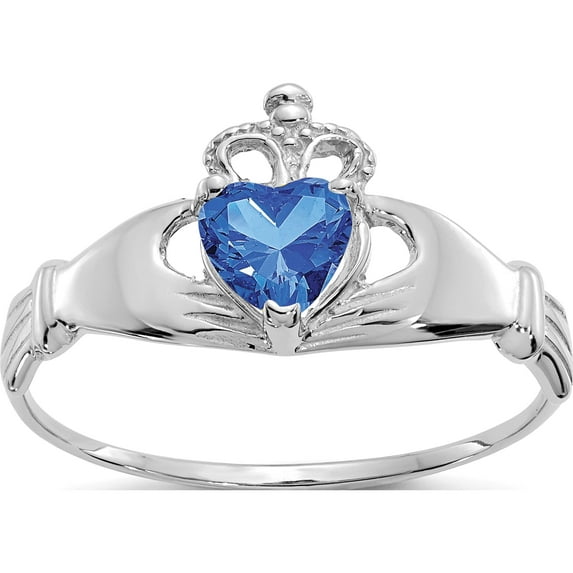 14K White Gold Cz September Birthstone Claddagh Heart Ring (Size 7) Made In United States d1788