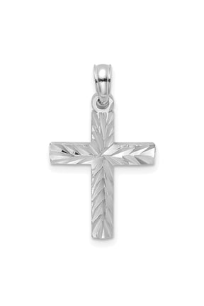 14K White Gold Diamond-cut Block Cross Charm K8497W