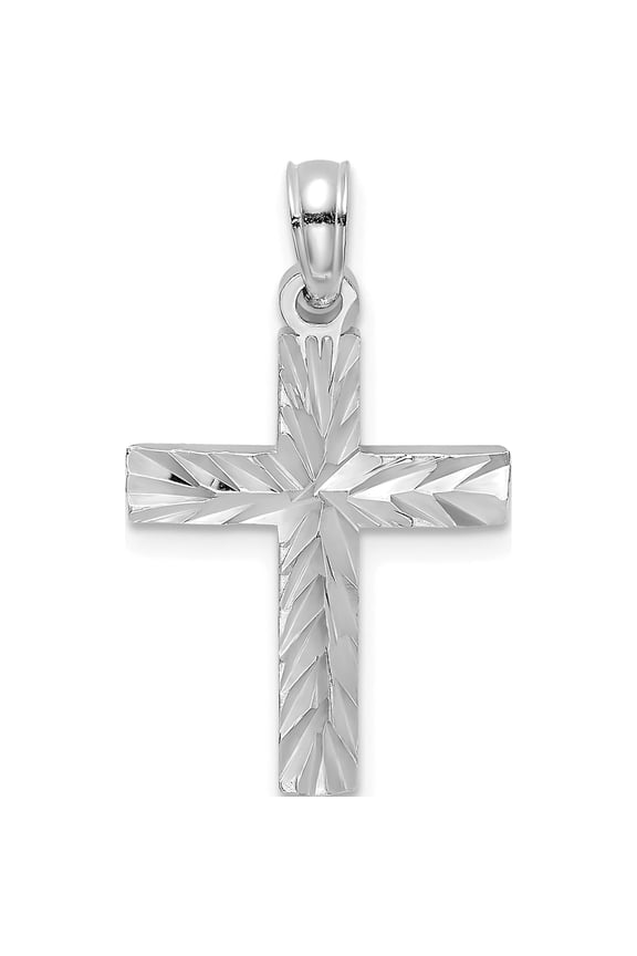 14K White Gold D/C Block Cross Charm Made In United States k8497w