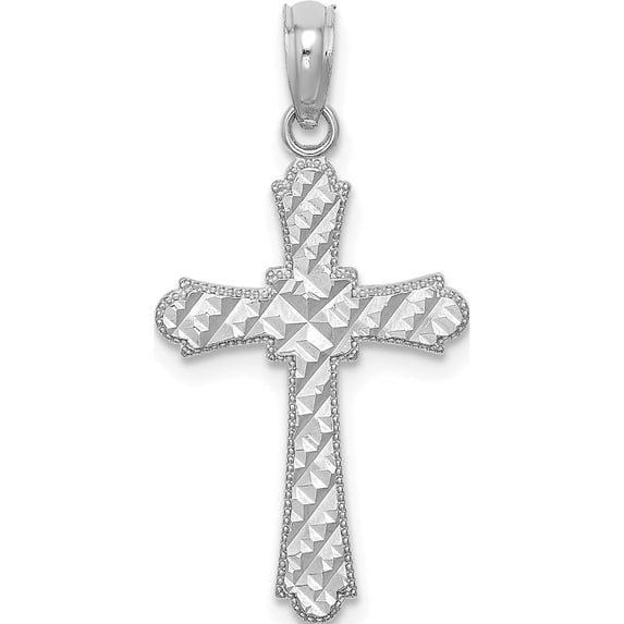 14K White Gold D/C Striped Cross Charm Made In United States k8575w