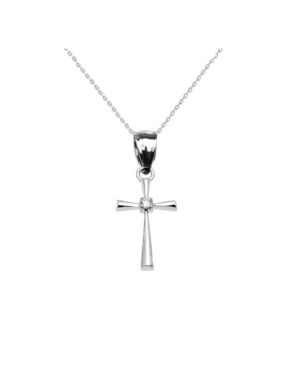 14K White Gold Dainty Classic Diamond Cross Pendant