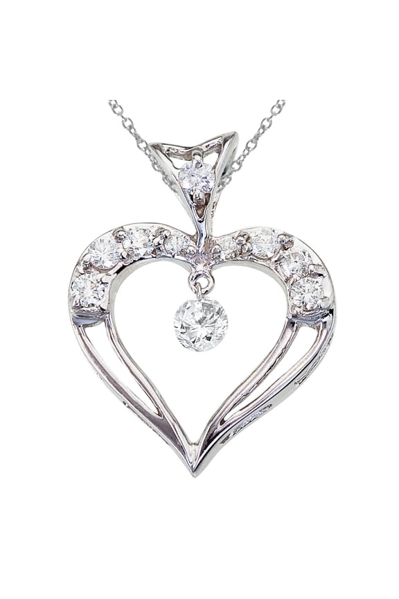 14K White Gold Dashing Diamond Heart Pendant with 18" Chain