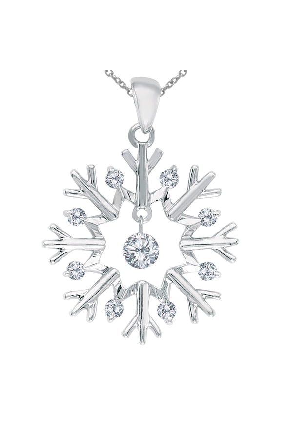 14K White Gold Dashing Diamonds Snowflake Pendant with 18" Chain