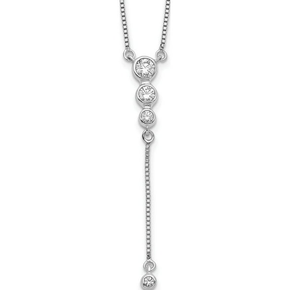 14K White Gold Diamond 3-Stone With Dangle 18 Inch Necklace (18 X 4) Made In India pm3742-025-wa