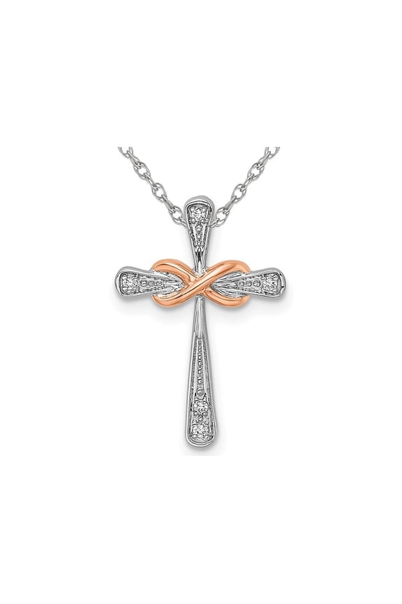 14K White Gold Diamond Accent Infinity Rose Cross Pendant Necklace with Chain for Women