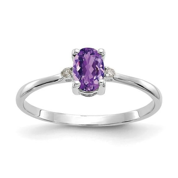 14K White Gold Diamond & Amethyst Birthstone Ring - Size 6