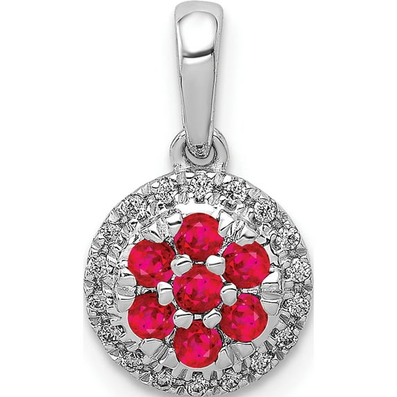 14K White Gold Diamond And .28 Ruby Circle Pendant Made In India pm5255-ru-010-wa