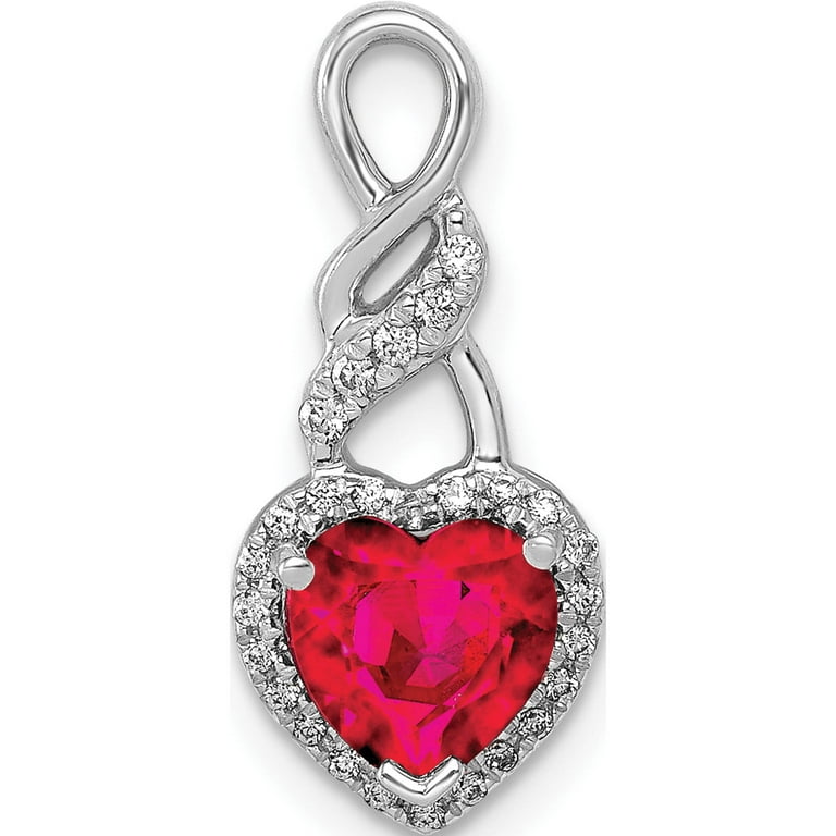 14k White Gold Diamond And Ruby Heart Chain Slide Pendant 14k White Gold Diamond And Ruby Heart Chain Slide Pendant