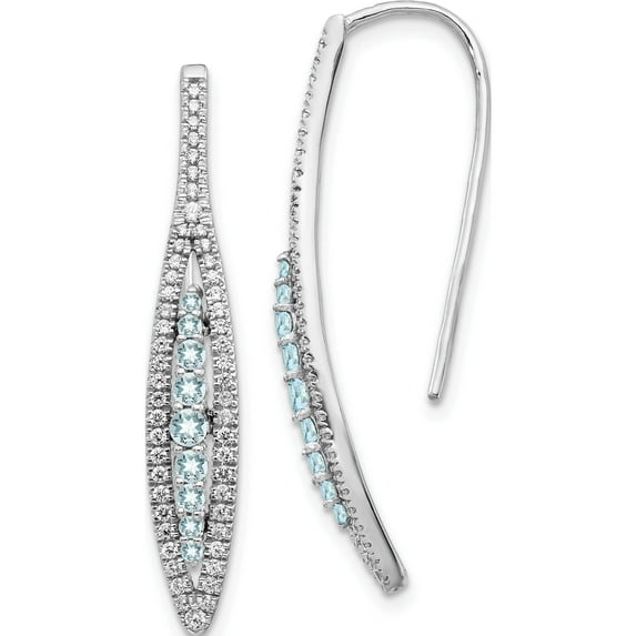 14K White Gold Diamond And Aquamarine Earrings (34 X 5) Made In India em4316-aq-050-wa