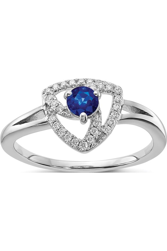 14K White Gold Diamond And Blue Sapphire Triangle Ringsize 7 - Jbsp