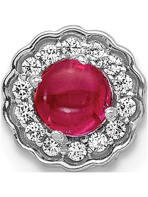 14K White Gold Diamond and .38 Ruby Cabochon Halo Chain Slide
