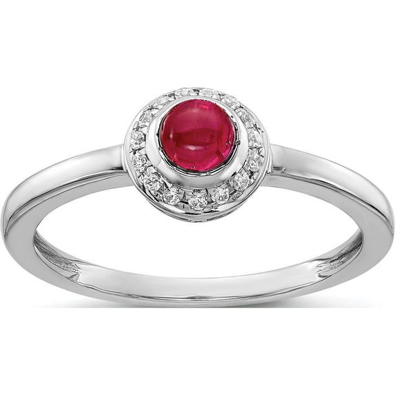 14K White Gold Diamond And Cabochon Ruby Ring (Size 7) Made In India rm4030-ru-025-wa