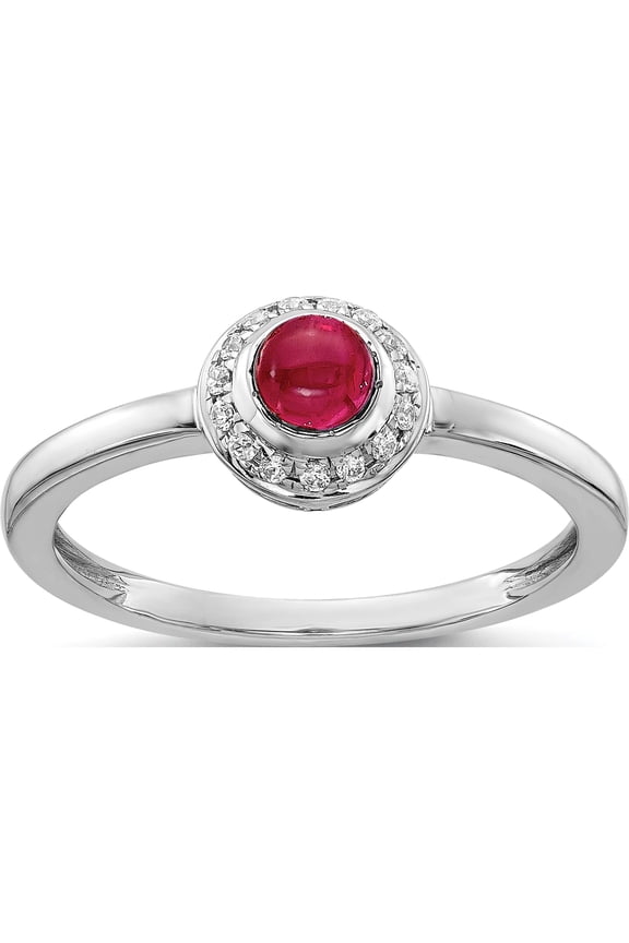 14K White Gold Diamond And Cabochon Ruby Ring (Size 7) Made In India rm4030-ru-025-wa