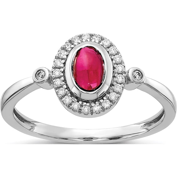 14K White Gold Diamond And Oval Cabochon Ruby Halo Ring (Size 7) Made In India rm4036-ru-050-wa