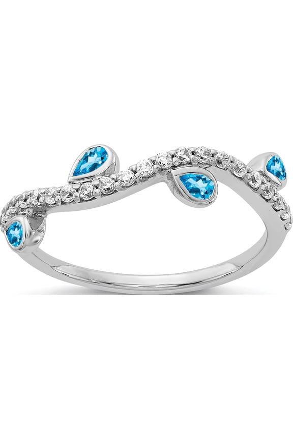 14K White Gold Diamond And Pear Blue Topaz Curved Ring (Size 7) Made In India rm4336-bt-020-wa
