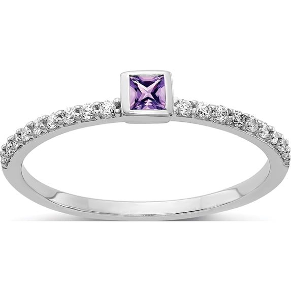 14K White Gold Diamond And Princess Amethyst Ring (Size 7) Made In India rm4323-am-015-wa