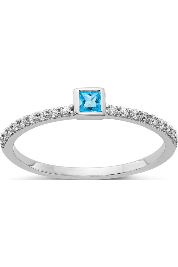 14K White Gold Diamond And Princess Blue Topaz Ring (Size 7) Made In India rm4323-bt-015-wa