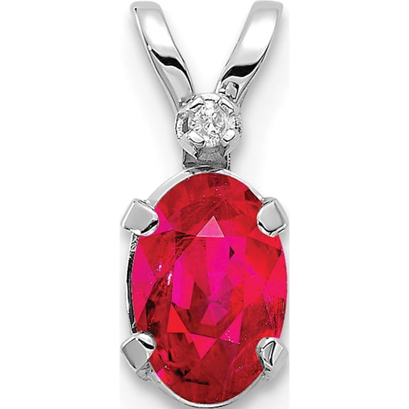 14K White Gold Diamond And Ruby Birthstone Pendant (Width 4) (Length 12) - Jbsp