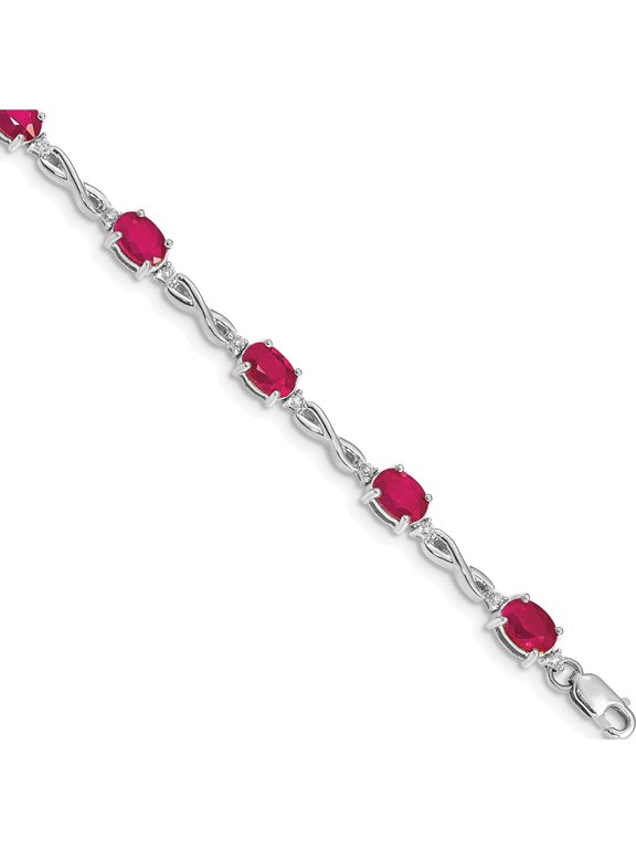 14K White Gold Complete Diamond and Oval Ruby Infinity 7 inch Bracelet