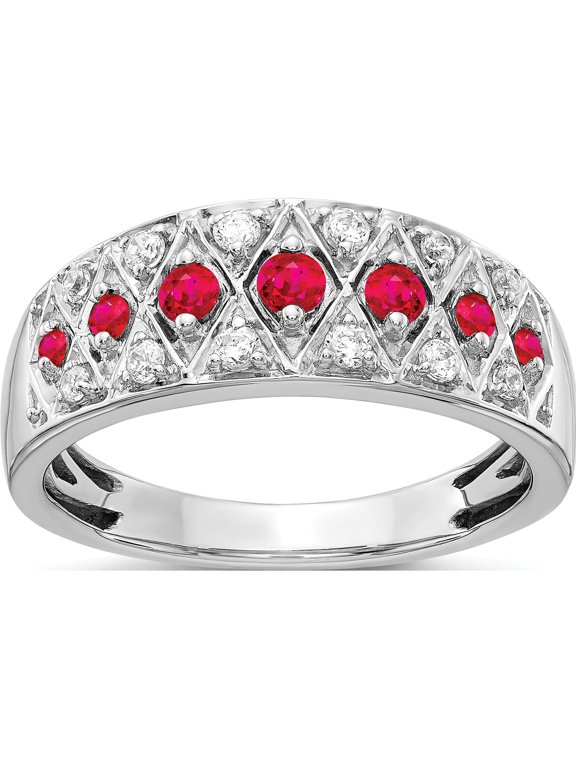 14K White Gold Graduated Ruby and 1/5 carat Diamond Fancy Ring