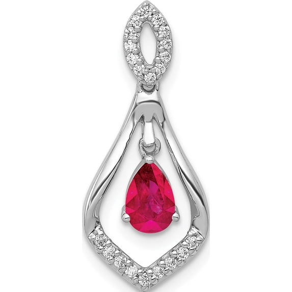 14K White Gold Diamond And Ruby Teardrop Dangle Pendant Made In India pm5281-ru-013-wa
