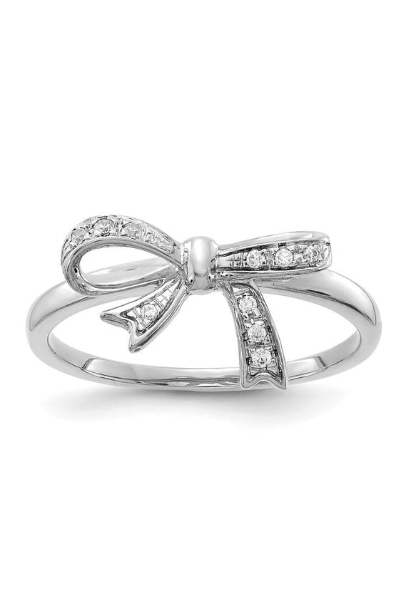 14K White Gold Diamond Bow Ring (0.05Cttw) Ring Size 7