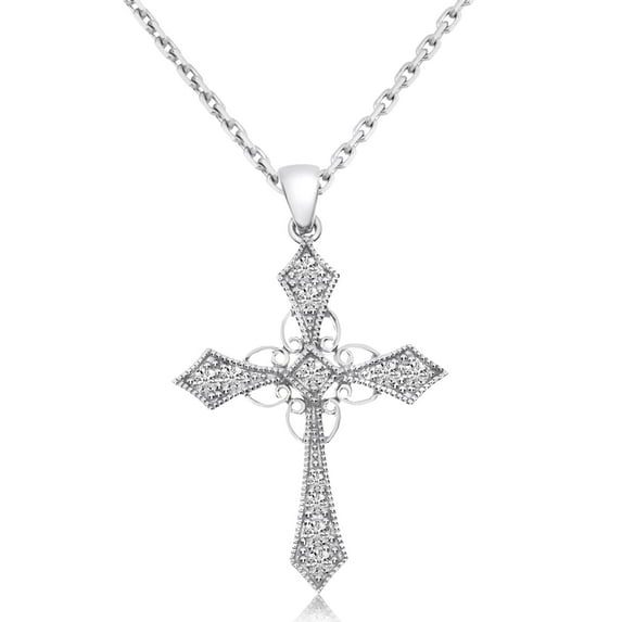 14K White Gold Diamond Celtic Cross