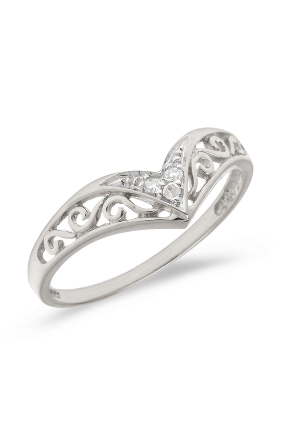 14K White Gold Diamond Chevron Ring