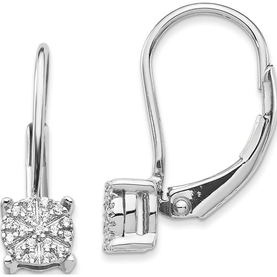 14K White Gold Diamond Cluster Leverback Earrings (18 X 13) Made In India em5489-010-wa