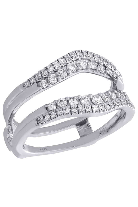 14K White Gold Diamond Contour 2 Row Enhancer Wrap Jacket Wedding Ring 0.50 Ct.
